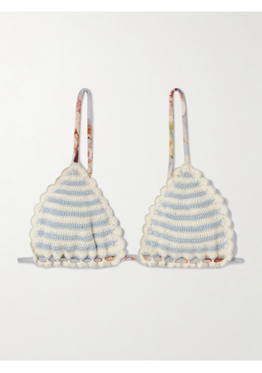 Zimmermann - Awaken Striped Crocheted Cotton Bikini Top - Blue - 01,2,3,4