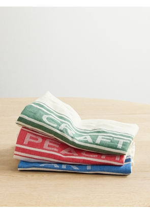 JW Anderson - Neilly Set Of Three Striped Linen Napkins - Off-white - One size