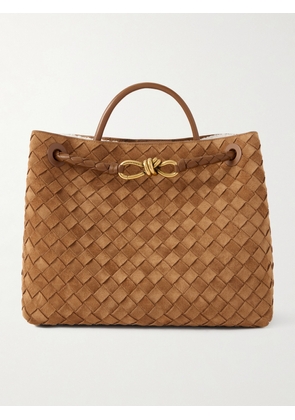 Bottega Veneta - Andiamo Medium Shearling-lined Leather-trimmed Intrecciato Suede Tote - Brown - One size