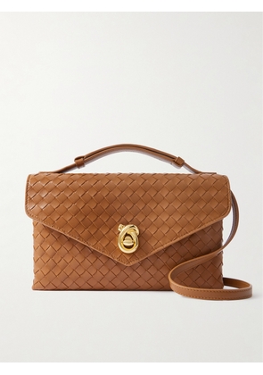 Bottega Veneta - Knot Lock Medium Intrecciato Leather Shoulder Bag - Brown - One size