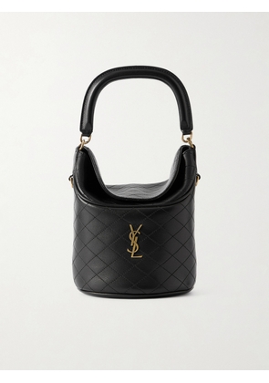 SAINT LAURENT - Gaby Embellished Quilted Leather Bucket Bag - Black - One size