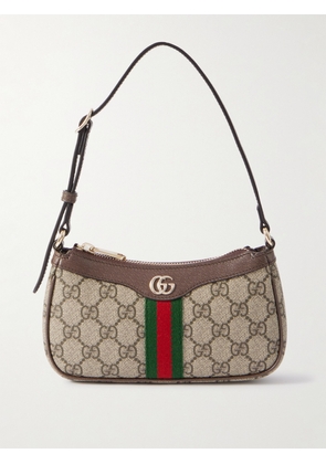 Gucci - Ophidia Mini Leather-trimmed Printed Coated-canvas Shoulder Bag - Neutrals - One size