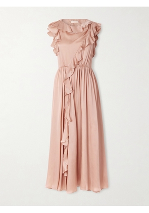 Ulla Johnson - Saanvi Draped Ruffled Silk-satin Midi Dress - Neutrals - US0,US2,US4,US6,US8,US10,US12