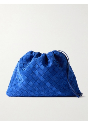 Bottega Veneta - Intrecciato Leather-trimmed Suede Pouch - Blue - One size