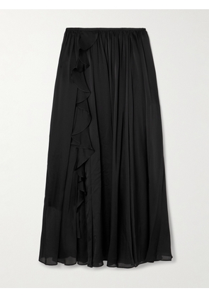 Ulla Johnson - Zena Asymmetric Ruffled Pleated Silk-chiffon Midi Skirt - Black - US0,US2,US4,US6,US8,US10,US12