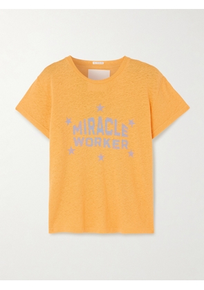 Mother - The Sinful Printed Cotton And Linen-blend Jersey T-shirt - Yellow - x small,small,medium,large,x large