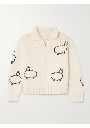 Mother - The Crop Racquette Embroidered Wool And Cotton-blend Cardigan - Cream - x small,small,medium,large,x large