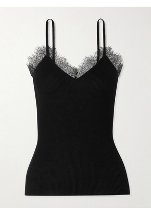 Arch4 - Bibury Lace-trimmed Ribbed Organic Cashmere Camisole - Black - x small,small,medium,large