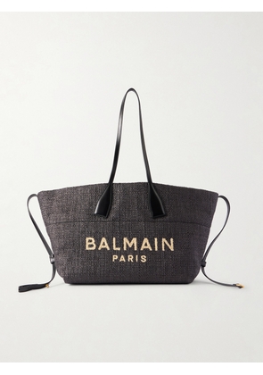 Balmain - Track Leather-trimmed Raffia Tote - Black - One size