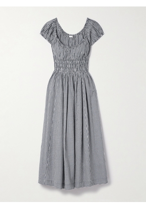 DÔEN - Quinley Shirred Organic Cotton Midi Dress - Blue - xx small,x small,small,medium,large,x large,xx large