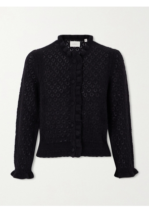 DÔEN - Claudie Ruffled Pointelle-knit Alpaca And Wool-blend Cardigan - Black - x small,small,medium,large,x large