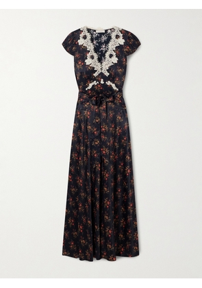 DÔEN - Coraline Floral-print Satin Midi Dress - Black - xx small,x small,small,medium,large,x large,xx large
