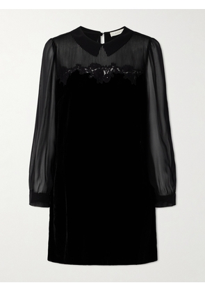DÔEN - Madelynne Corded Lace And Silk Chiffon-trimmed Velvet Mini Dress - Black - x small,small,medium,large,x large