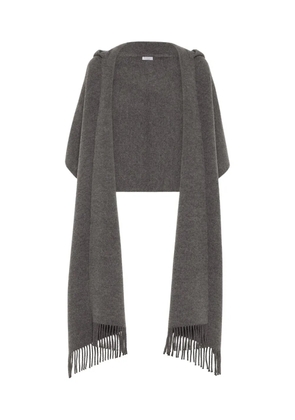 Brunello Cucinelli hooded fringed poncho - Grey