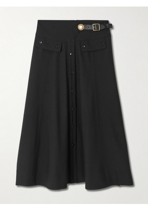 MAISON MAYLE - Kit Embellished Leather-trimmed Woven Midi Skirt - Black - US0,US2,US4,US6,US8,US10