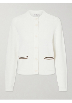 Brunello Cucinelli - Bead-embellished Ribbed Cotton Cardigan - White - xx small,x small,small,medium,large,x large