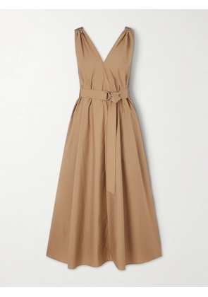 Brunello Cucinelli - Belted Cotton-blend Poplin Midi Dress - Brown - xx small,x small,small,medium,large,x large