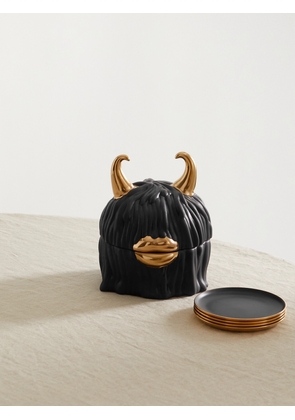 L'Objet - + Haas Brothers Mojave Lynda 17cm Box And Set Of Four 11cm Gold-plated Porcelain Plates - Black - One size