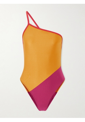 SAINT LAURENT - One-shoulder Color-block Swimsuit - Orange - x small,small,medium