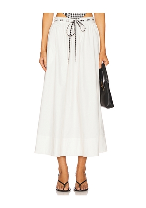 For Love & Lemons Georgia Poplin Midi Skirt in Cream. Size L. Also in M, S, XS.