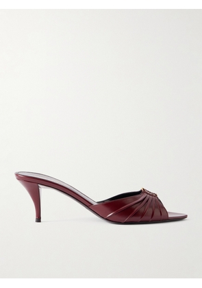 SAINT LAURENT - Babylone Embellished Gathered Glossed-leather Mules - Burgundy - EU 36,EU 37,EU 38,EU 39,EU 40,EU 41