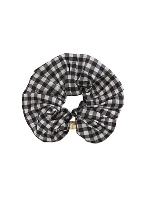 Ganni Crinkled Taffeta Check Scrunchie in Black,White.