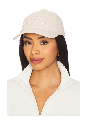Ganni Washed Cotton Canvas Embroidered Cap in Ivory.
