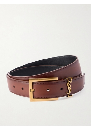 SAINT LAURENT - Cassandre Embellished Leather Belt - Brown - 75,80,85,90,95