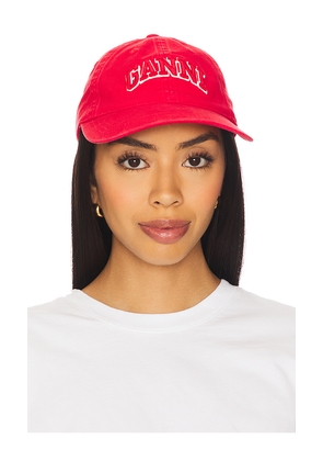 Ganni Washed Cotton Canvas Embroidered Cap in Red.