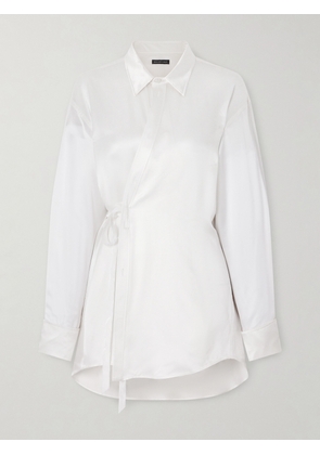 Balenciaga - Tie-detailed Crystal-embellished Silk-blend Satin Blouse - Ivory - IT36,IT38