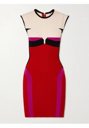 AZ FACTORY - Your Body Color-block Ribbed Stretch-knit Mini Dress - Red - XS,S,M,L,XL,XXL,XXXL