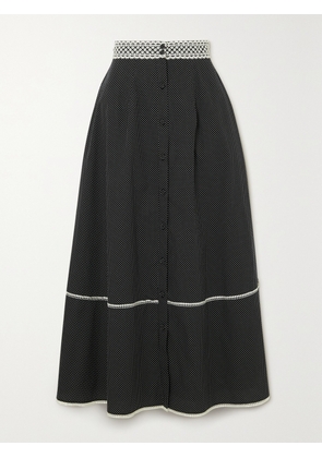 Erdem - Mervyn Lace-trimmed Polka-dot Cotton-poplin Midi Skirt - Blue - UK 6,UK 8,UK 10,UK 12,UK 14,UK 16,UK 18,UK 20