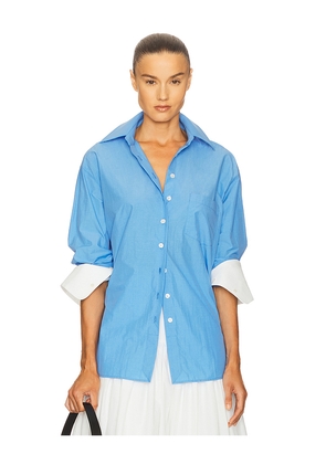 Helsa Classic Oversized Shirt in Tech Poplin in Blue. Size M. Also in S.