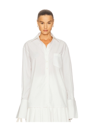 Helsa Classic Oversized Shirt in Tech Poplin in White. Size M. Also in S.