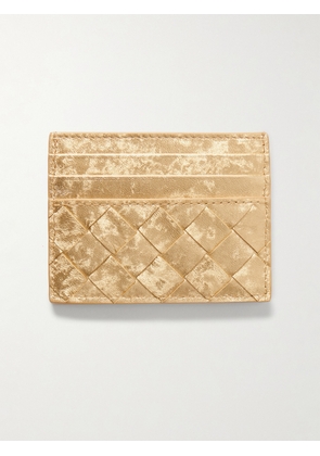 Bottega Veneta - Intrecciato Distressed Metallic Leather Cardholder - Gold - One size