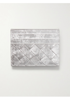 Bottega Veneta - Intrecciato Distressed Metallic Leather Cardholder - Silver - One size