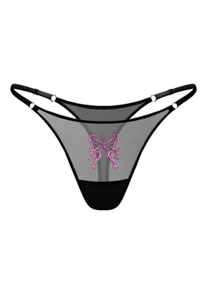 Zhilyova Butterfly-embroidery tulle thong - Black
