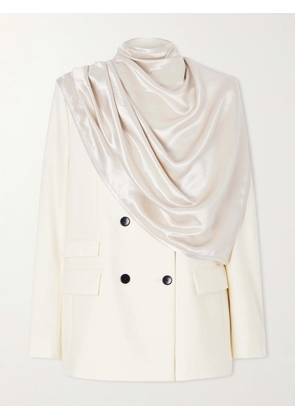 Maria McManus - Scarf-detailed Double-breasted Wool-blend Blazer - Ivory - US0,US2,US4,US6