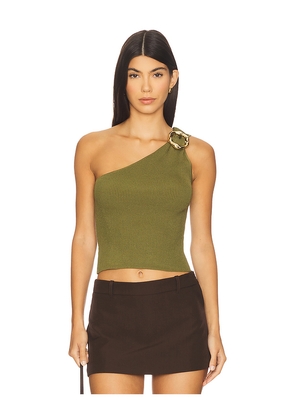 SIMKHAI Fenix One Shoulder Top in Olive. Size L. Also in M, S, XS.
