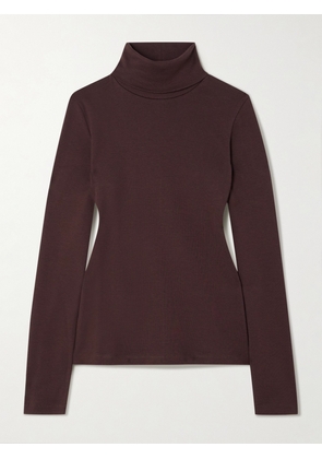 FLORE FLORE - Dinah Ribbed Organic Cotton-jersey Turtleneck Top - Brown - x small,small,medium,large,x large