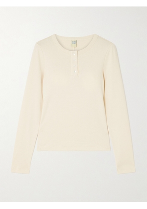 FLORE FLORE - Jess Ribbed Organic Cotton-jersey Henley Top - Off-white - x small,small,medium,large,x large