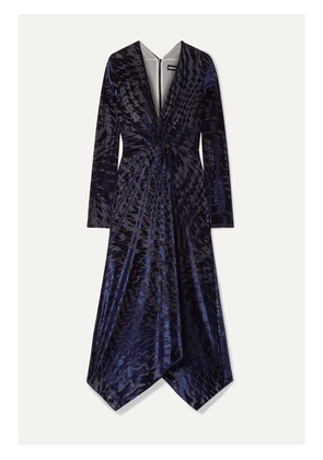 HOUSE OF HOLLAND - Knotted Stretch Devoré-velvet Midi Dress - Blue - UK 6,UK 8,UK 10,UK 12