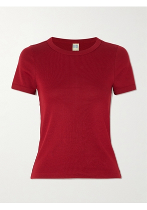 FLORE FLORE - Car Ribbed Organic Cotton-jersey T-shirt - Burgundy - x small,small,medium,large,x large