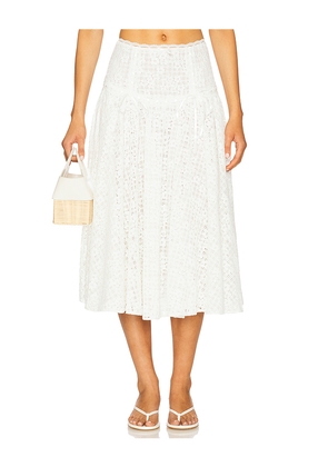 For Love & Lemons Daisy Lace Midi Skirt in White. Size L. Also in M, XS.