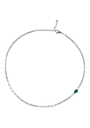 Jewels Aficionado 18K white gold Tennis diamond and emerald necklace - Silver