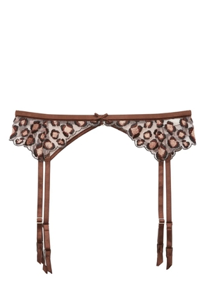 Fleur Du Mal leopard-embroidered garter belt - Brown