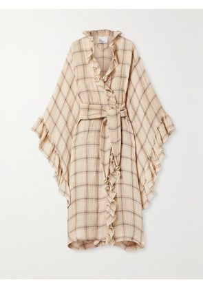 Lisa Marie Fernandez - + Net Sustain Anita Ruffled Checked Linen-blend Gauze Robe - Neutrals - 01,2,3,4