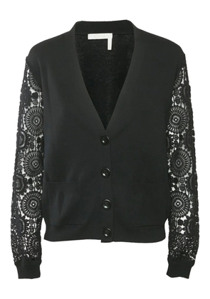 Chloé Pre-Owned lace-insert wool cardigan - Black