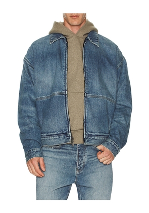 Fear of God ESSENTIALS Denim Trucker Jacket in Blue. Size M. Also in S.