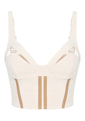 Elisabetta Franchi cut-out ribbon top - Neutrals